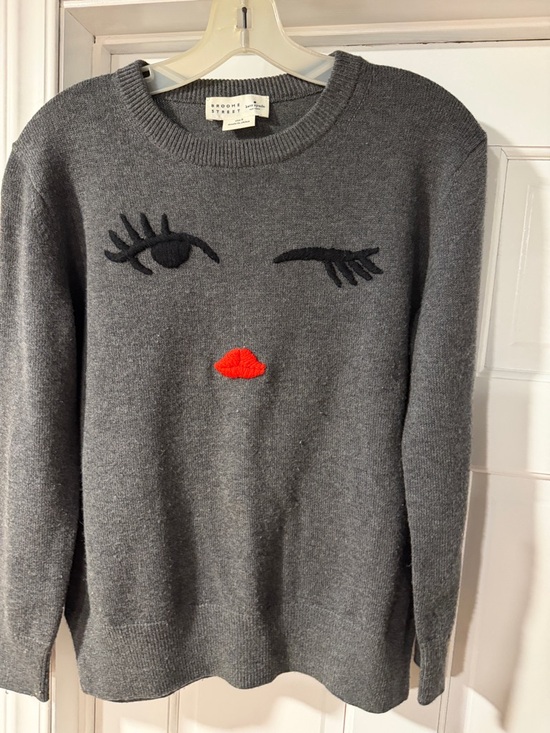 kate spade Sweaters - Kate Spade Broome Street Gray Crewneck Sweater with Black Winking Eye